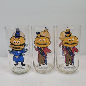 VTG McDonalds Big Mac & Mayor McCheese 1977 Collector Series Glasses Set Of 3